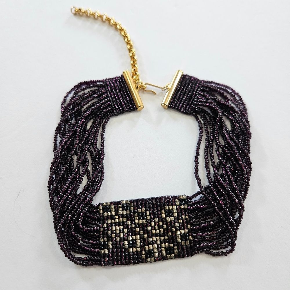 Vintage Signed Miriam Salat Glass Seed Beaded Multi Strand Necklace Choker